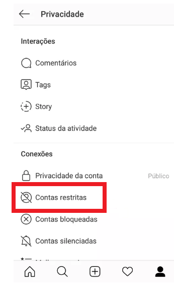 instagram contas restritas