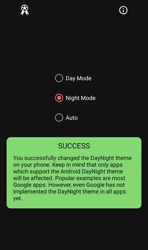 modo noturno do android nao funciona