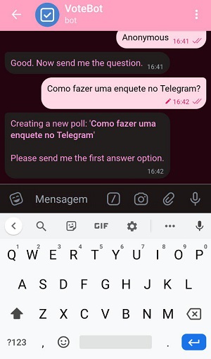 opções de enquete no telegram
