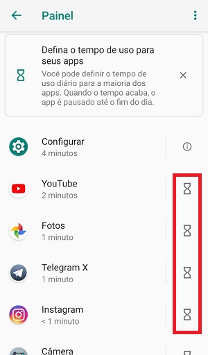 painel de apps no android