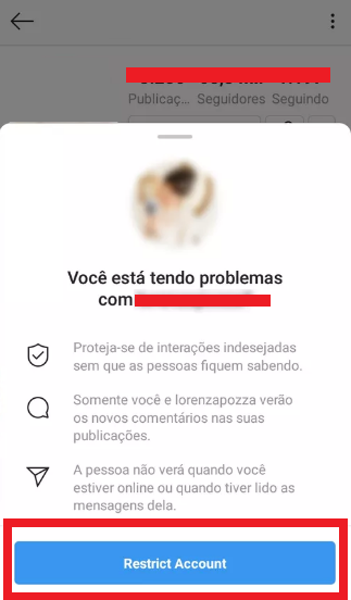 restringir conta no instagram