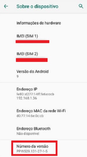 android numero da versão