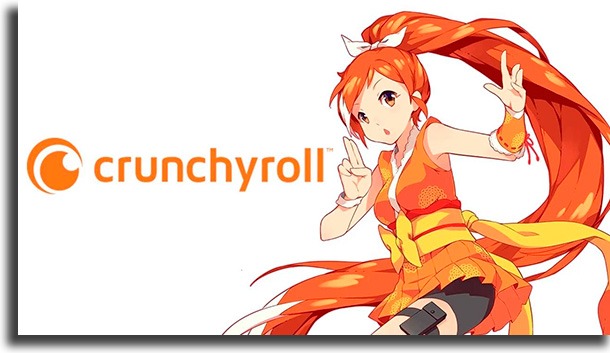illustration of an anime girl with orange hair in the right with crunchyroll word and logo to the right. Crunchyroll is the best website to watch animes