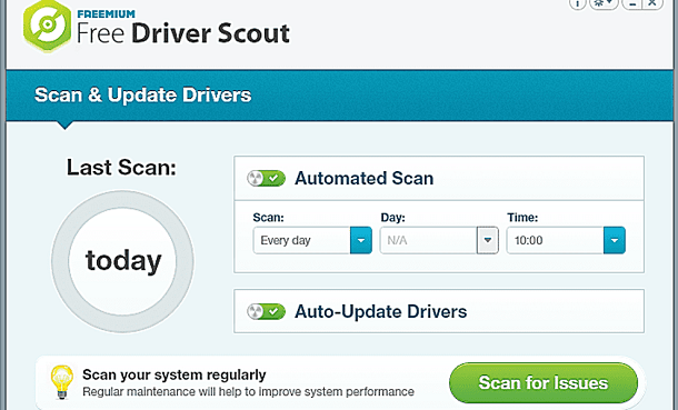 Free Driver Scout's interface to update pc drivers