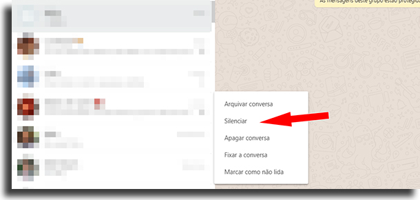 silenciar atalhos para o WhastApp Web