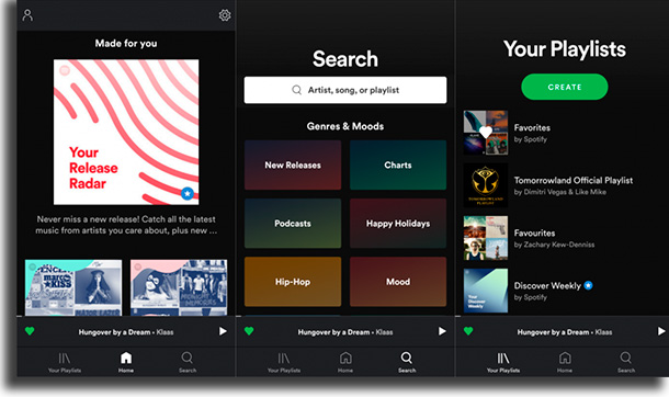 Interface Spotify vs Youtube Music