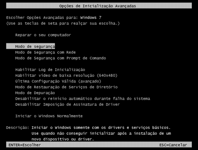 windows não inicia modo segurança