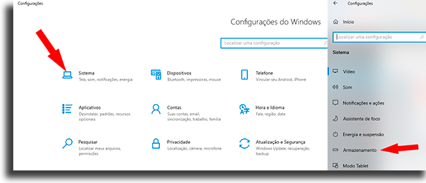 Configurações sistema e armazenamento mover programas para outro HD