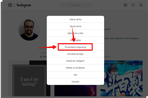configurações de privacidade e segurança