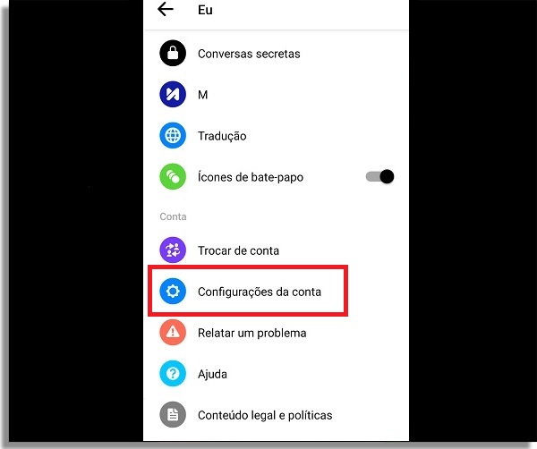 desativar o Messenger configurações