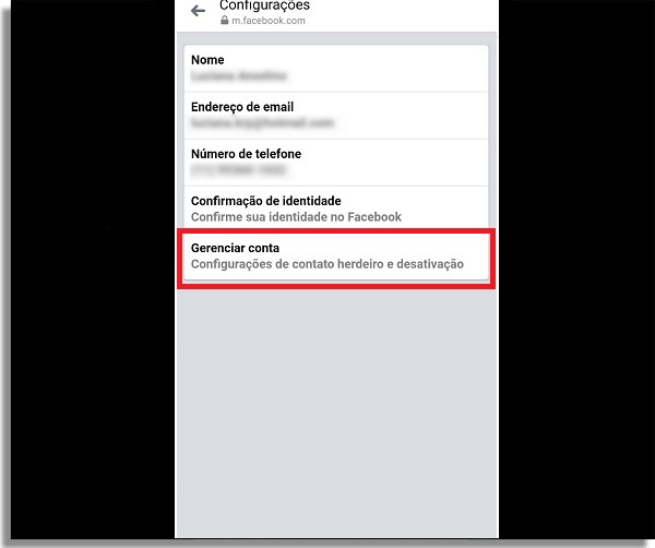 gerenciar conta