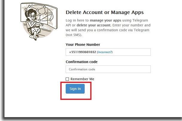 desativar o Telegram código