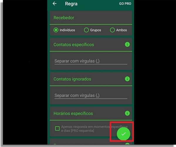resposta automatica concluir