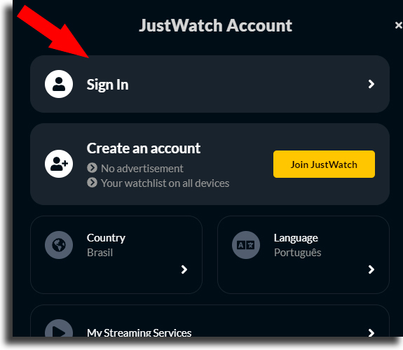 Criar conta 2 justwatch
