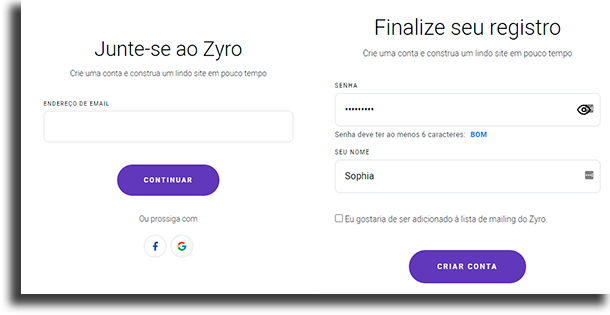 Criar conta 2 