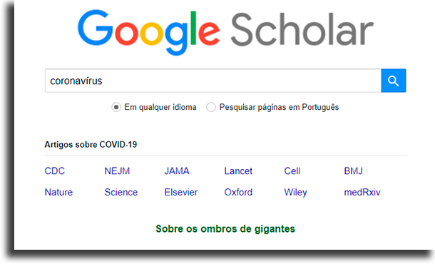 tela inicial Google Acadêmico