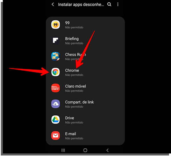 habilite a instalação de app desconhecido em seu navegador