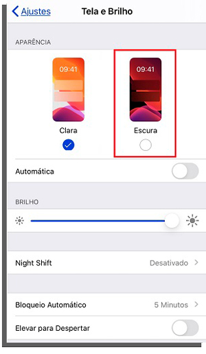 ativar opção escura