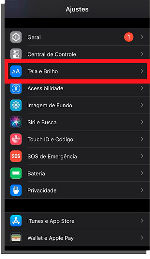 ajustes de tela do iphone