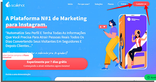 clique em cadastre-se para usar o scalehot