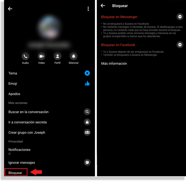 bloqueado en Facebook Messenger
