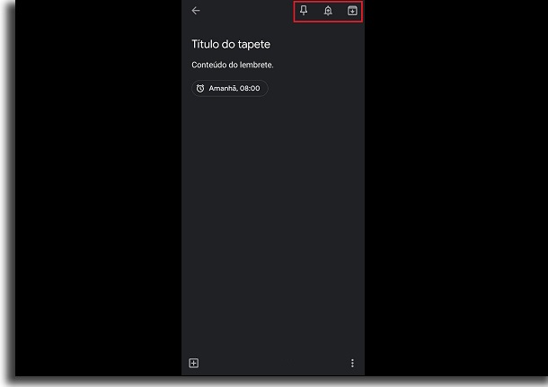 opções do google keep