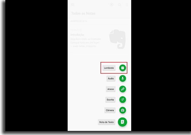 criar lembretes no evernote