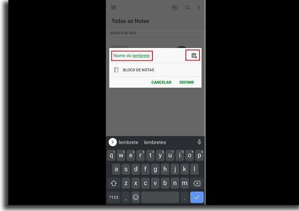 lembrete no celular