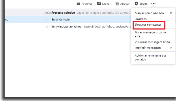 como bloquear um email no yahoo mail