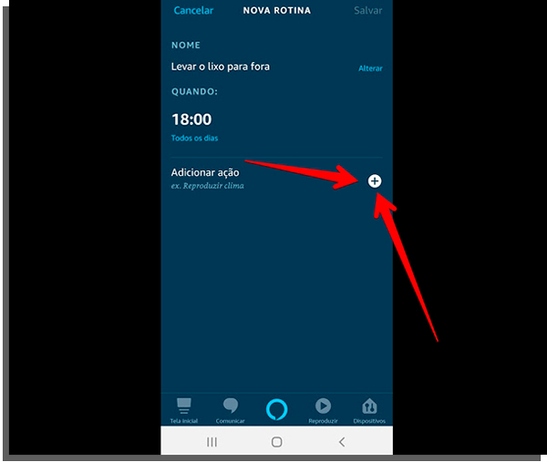 adicione a ação para configurar rotinas na alexa