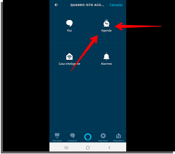 crie sua primeira rotina na alexa clicando em agenda
