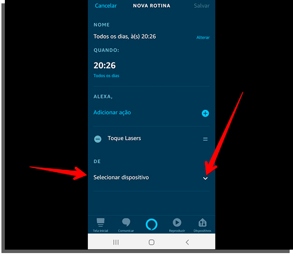 escolha quais dispositivos farão parte da nova rotina na alexa