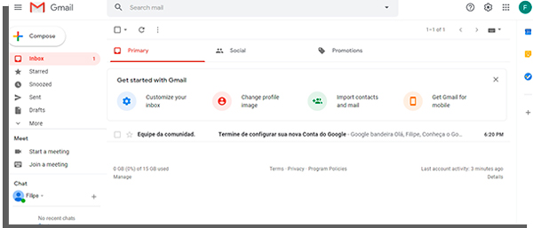 tela inicial do gmail