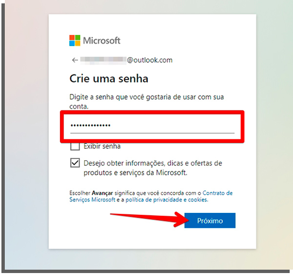 invente uma senha para criar email no outlook