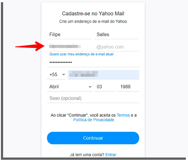 insira suas informações
