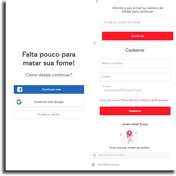 Cadastro no PC iFood