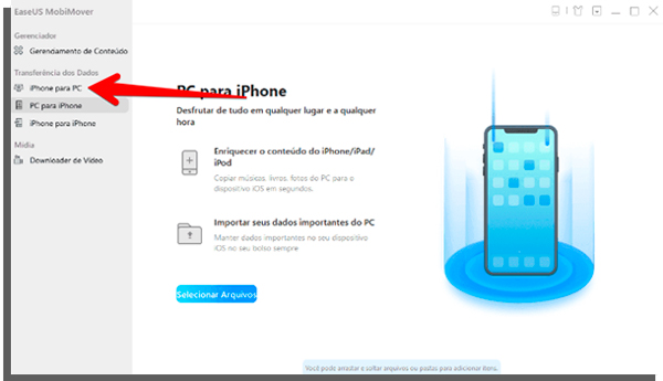 escolha iphone para pc no mobimover