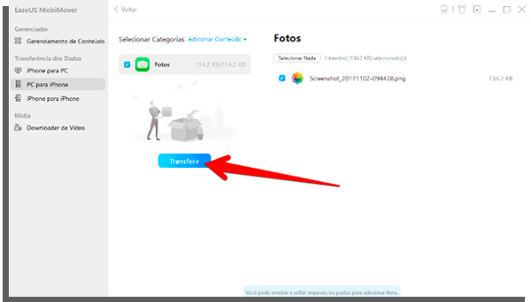 escolha transferir para usar o mobimover