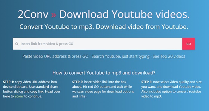 2conv websites to download YouTube videos