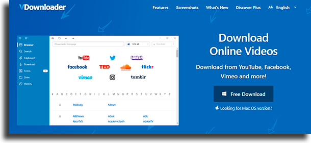 VDownloader websites to download YouTube videos