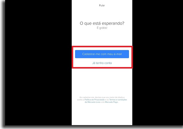 entrar na conta do mercado livre