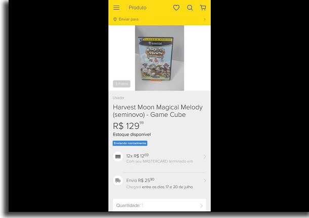 mercado livre no celular produto