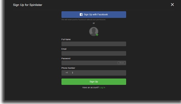login no spinlister