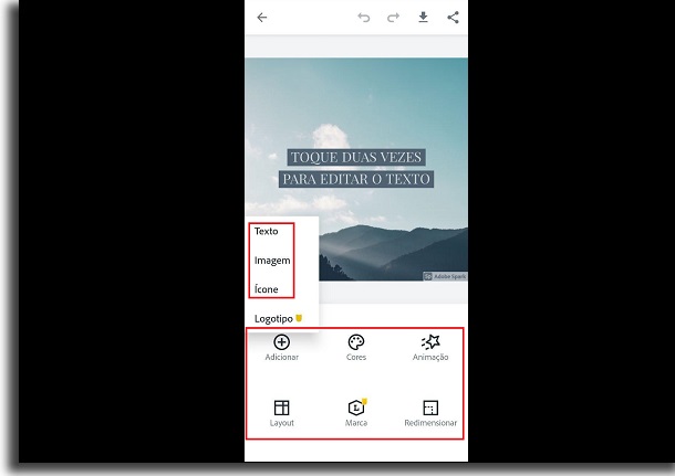 opções do adobe spark