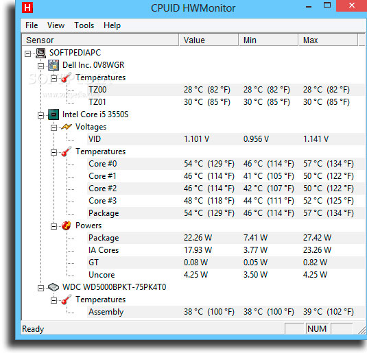 HWMonitor CPU temperature monitors
