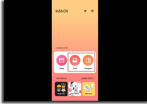 menu para editar imagens