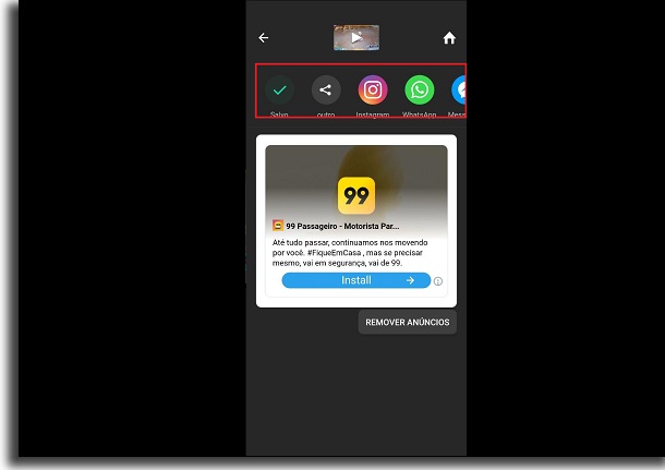 compartilhamento de vídeo no Android