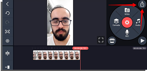 clique no botão de exportar do kinemaster