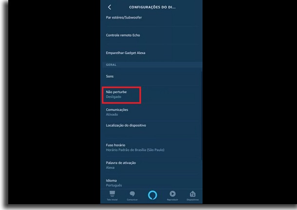 modo não perturbe da alexa