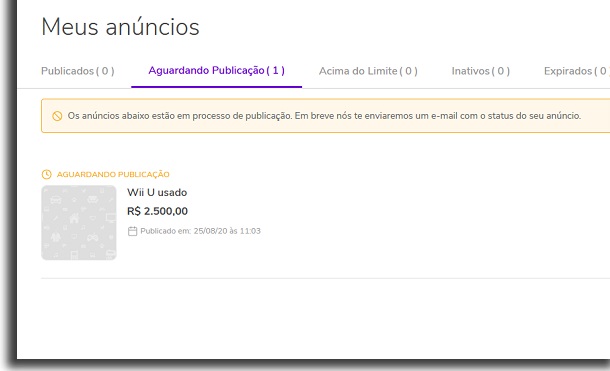 anúncio pendente na olx